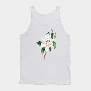 Watercolor white magnolia painting. Tank Top